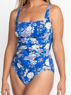 Johnny Was Swimsuit Blue Dove Ruched One Piece